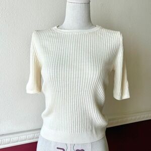 Uniqlo Ribbed Knit 100% Wool Short Sleeve Crewneck Sweater Pale Yellow L Capsule